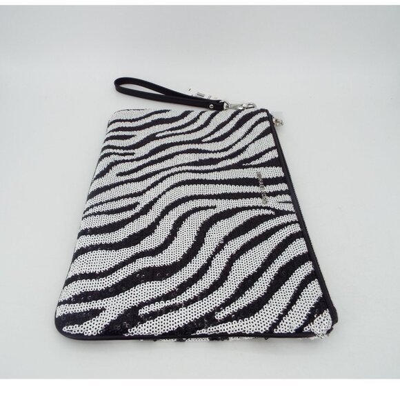MICHAEL Michael Kors Jet Set Optic White Black Large Zip Pouch Wristlet Clutch - Picture 9 of 13